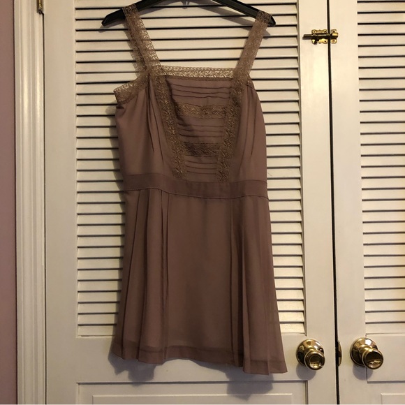 Kimchi Blue Light Brown Cream Lining Chiffon Lace Dress - Picture 1 of 5